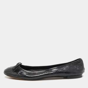 مملوكة مسبقًا Gucci Black Patent Leather Interlocking G Bow Ballet Flats Size 39
