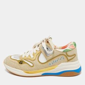 Gucci Cream/Metallic Leather and Glitter Ultrapace Low Top Sneakers Size 36.5