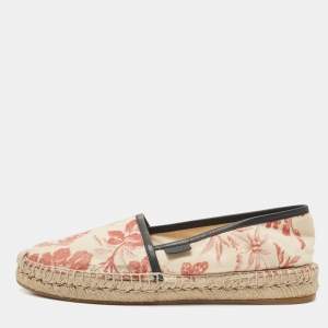 Pre Owned Gucci Beige Floral Printed Fabric Slip On Espradrille Flats Size 38.5