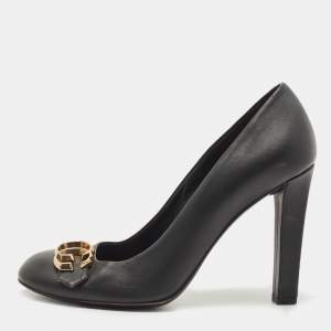 Pre Owned Gucci Black Leather GG Interlocking Pumps Size 38.5