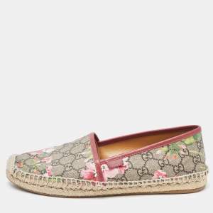Gucci Brown/Beige GG Floral Print Supreme Canvas Espadrille Flats Size 40