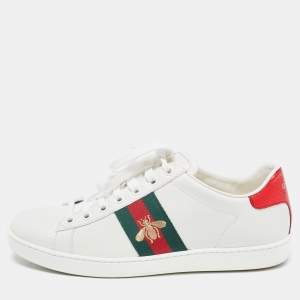 Gucci White Leather Ace Bee Low Top Sneakers Size 38