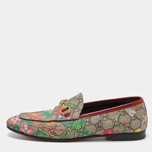 Gucci Multicolor Floral Print GG Supreme Canvas Jordaan Loafers Size 38