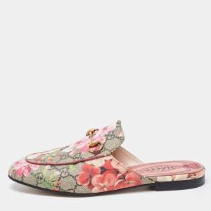 Gucci Multicolor Floral Coated Canvas Princetown Horsebit Flat Mules Size 37.5