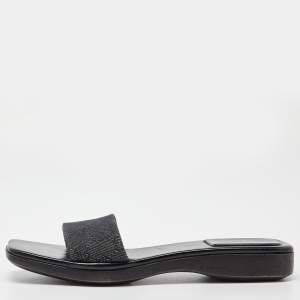Gucci Black GG Canvas Wood Slide Sandals Size 39.5