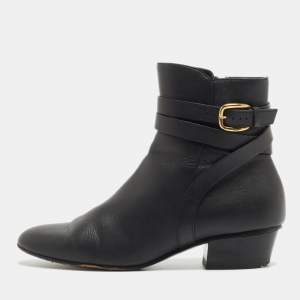 Gucci Black Leather Buckle Detail Ankle Booties Size 36.5