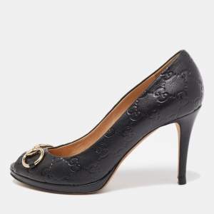 مملوكة مسبقًا Gucci Black Guccissima Leather New Hollywood Pumps Size 38.5