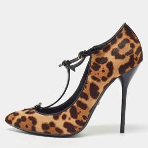 Gucci Brown/Beige Leopard Print Calf Hair Beverly Pumps Size 40