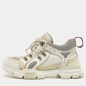 Gucci White/Grey Mesh and Leather Flashtrek Sneakers Size 39