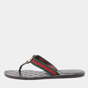 Gucci Black Leather GG Web Thong Sandals Size 40