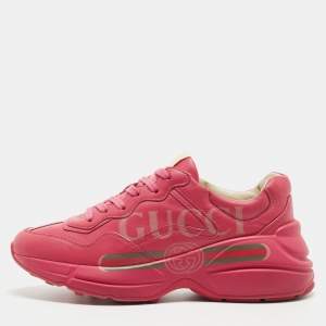 Gucci Pink Leather Logo Print Rhyton Sneakers Size 36