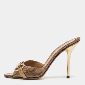 Gucci Metallic Bronze GG Canvas Horsebit Slides Size 37