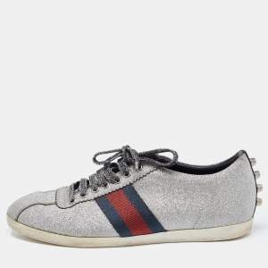 Gucci Silver Glitter Ace Web Low-top Sneakers Size 38.5