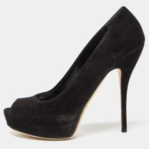 Gucci Black Suede Peep-Toe Platform Pumps Size 40