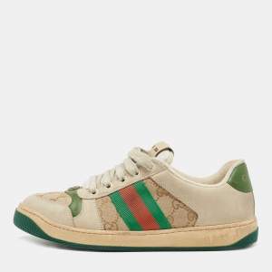 Gucci Beige/Brown Nubuck Leather and GG Canvas Screener Sneakers Size 39.5