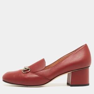 Gucci Burgundy Leather Loafer Horsebit Pumps Size 38.5