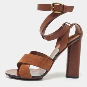 Gucci Brown Leather and Suede Candy Cross Sandals Size 39.5