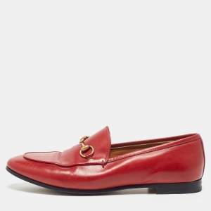 Pre Owned Gucci Red Leather Horsebit Jordaan Loafers Size 39.5
