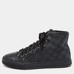 Gucci Black GG Canvas and Leather Brooklyn High Top Sneakers Size 37.5