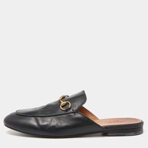 Gucci Black Leather Horsebit Princetown Flat Mules Size 38.5