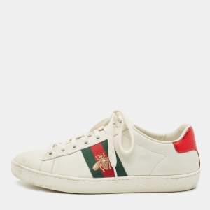 Gucci White Leather Ace Web Low Top Sneakers Size 36