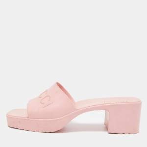 Gucci Light Pink Jelly Logo Slide Sandals Size 39
