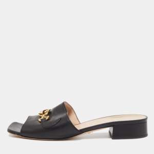 Gucci Black Leather  Zumi Flat Sandals Size 38.5