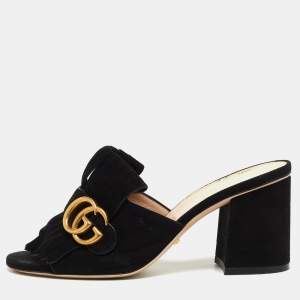 Gucci Black Suede GG Marmont Slide Sandals Size 36.5 