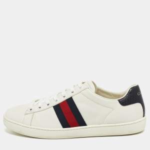 Gucci White Leather And Fabric Web Ace Low Top Sneakers Size 38