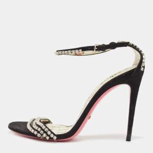 Gucci Black Suede Crystal Embellished Ankle Strap Sandals Size 39