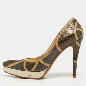 Gucci Tricolor Python, Crocodile and Lizard Platform Pumps Size 36.5