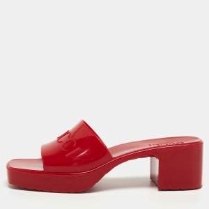 Pre Owned Gucci Red Rubber Block Heel Slide Sandals Size 37