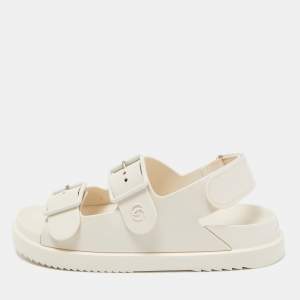 Pre Owned Gucci White Rubber Double Buckle Slingback Flat Sandals Size 37
