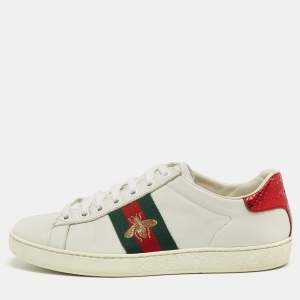 Gucci White Leather Embroidered Bee Ace Sneakers Size 36
