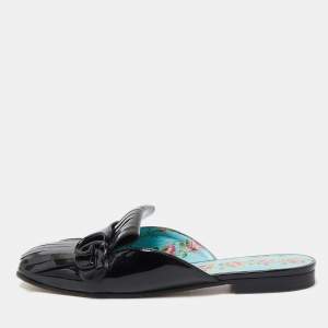 Gucci Black Patent GG Marmont Mule Flats Size 38