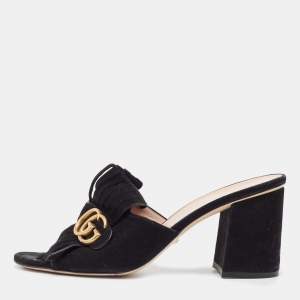 Gucci Black Suede GG Marmont Fringe Slide Sandals Size 40.5