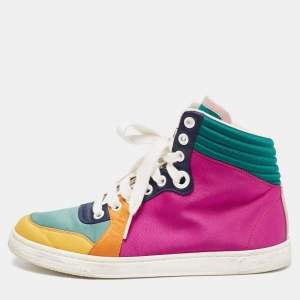 Gucci Multicolor Satin Coda High Top Sneakers Size 35 