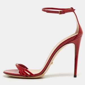 Gucci Red Patent Leather Ilse Ankle Strap Sandals Size 38