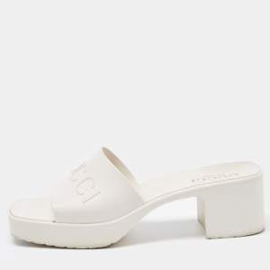 Gucci Off White Rubber Logo Slide Sandals Size 37