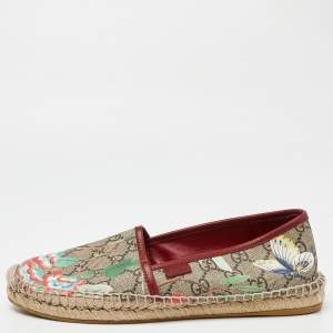 مملوكة مسبقًا Gucci Beige GG Supreme Canvas Flower Print Espadrille Flats Size 39
