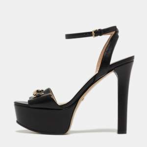Gucci Black Leather Horsebit Platform Ankle Strap Sandals Size 35.5