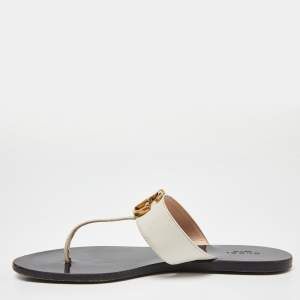 Gucci Off White Leather GG Marmont Thong Flats Size 37.5