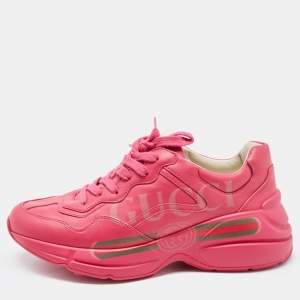 Gucci Pink Leather Rhyton Sneakers Size 37.5