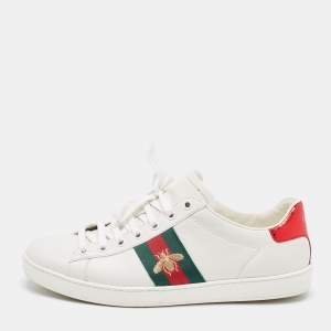 Gucci White Leather Embroidered Bee Ace Sneakers Size 39