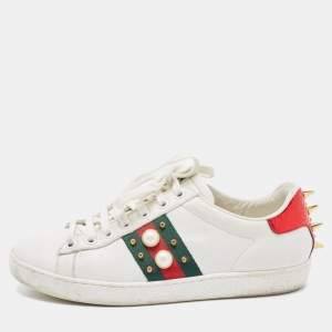 Gucci White Leather Studded and Spiked Ace Sneakers Size 36