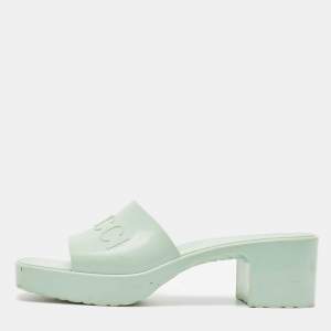 Gucci Mint Green Rubber Logo Embossed Slide Sandals Size 38