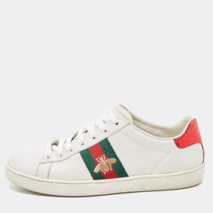 Gucci White Leather Web Ace Low Top Sneakers Size 38