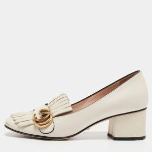 Gucci White Leather GG Marmont Pumps Size 36.5