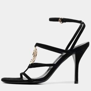 Gucci Black Suede Interlocking G Strappy Sandals Size 38