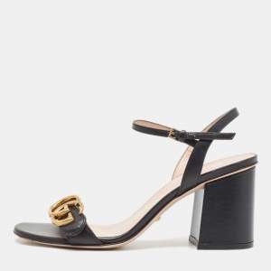 Gucci Black Leather GG Marmont Ankle Strap Sandals Size 36